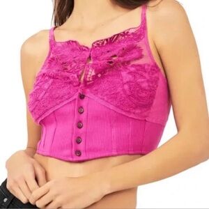 Free People Have My Heart Corset Top Raspberry Sherbet Pink Large